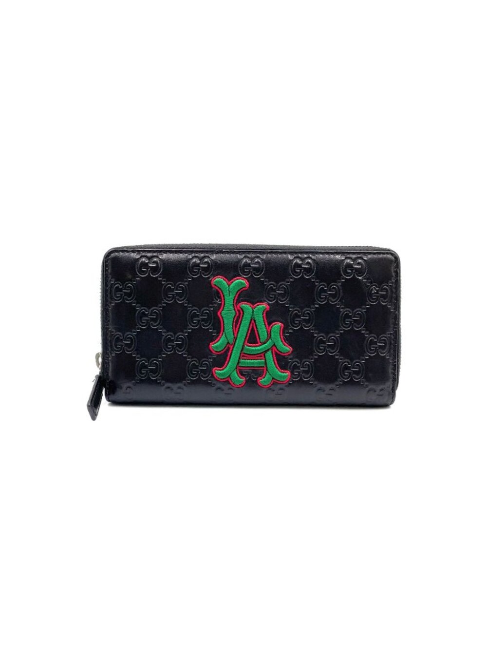 Gucci la Logo Leather Green Black Wallet Silver